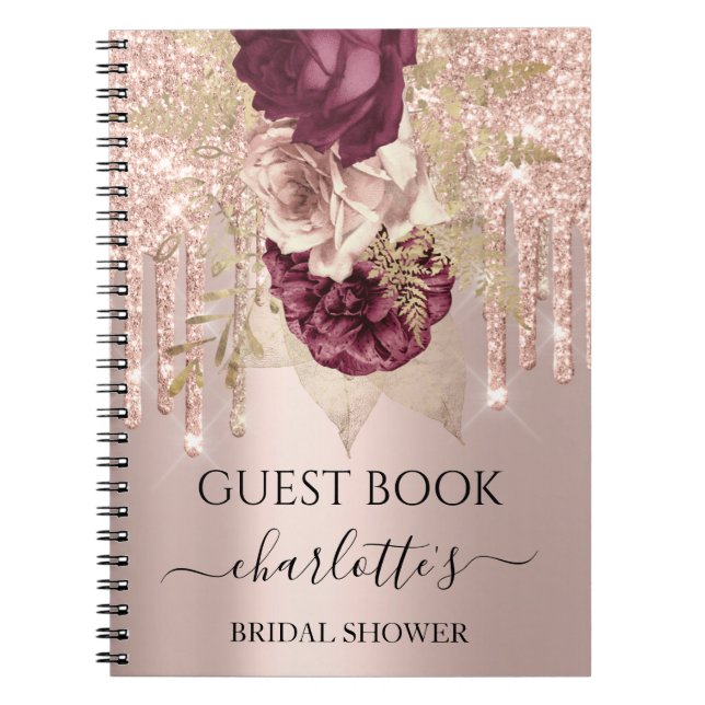 Guest Book Brautparty Rose Marsala Rose Tropfen Notizblock (Vorderseite)