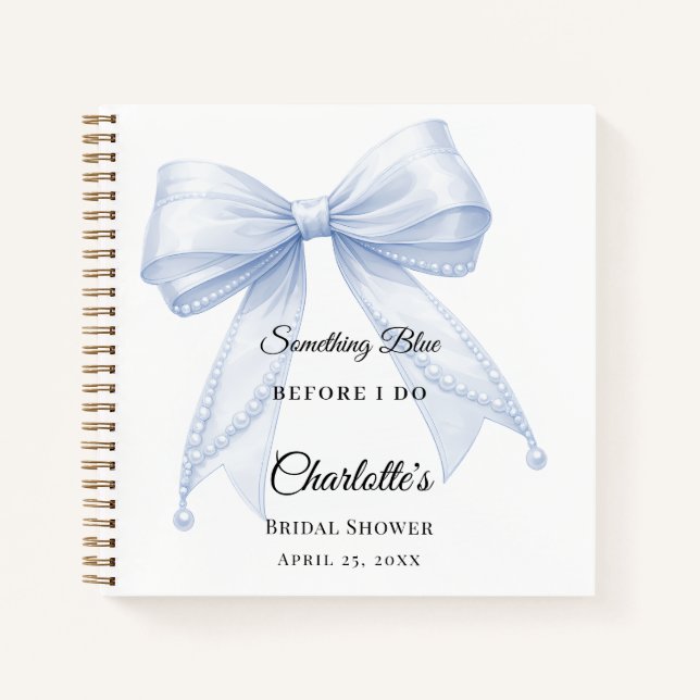 Guest book Bridal Shower bow something blue Notizbuch (Vorderseite)