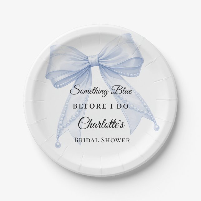 Guest book Bridal Shower bow something blue Pappteller (Vorderseite)