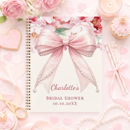 Guest book Bridal Shower pink bow florals pearls Notizbuch