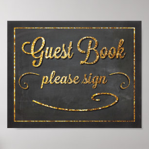 Guest Book Chalkboard und Gold Glitzer Sign Poster