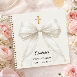 Guest book Confirmation bow ivory pearls elegant Notizbuch