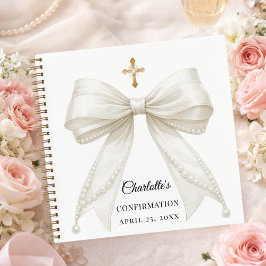 Guest book Confirmation bow ivory white pearls Notizbuch