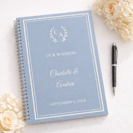 Guest Book dusty blue ivory monogrammed wedding Notizbuch