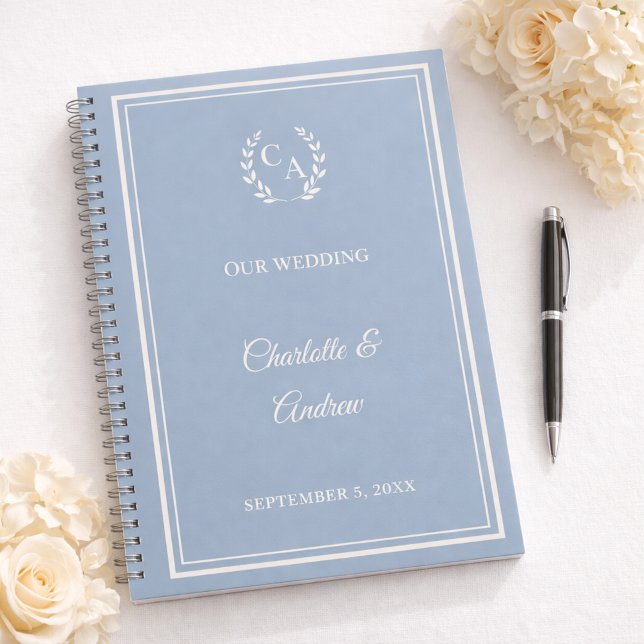 Guest Book dusty blue ivory monogrammed wedding Notizbuch (Von Creator hochgeladen)
