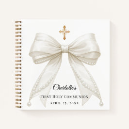 Guest book First Communion bow ivory white pearls Notizbuch