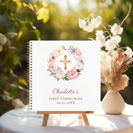 Guest book First Communion floral wreath pink Notizbuch