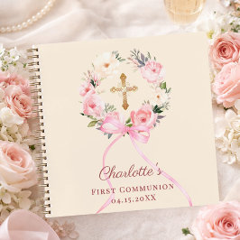 Guest book First Communion ivory blush bow floral Notizbuch