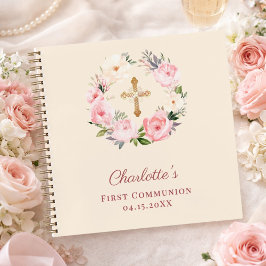 Guest book First Communion ivory blush pink floral Notizbuch