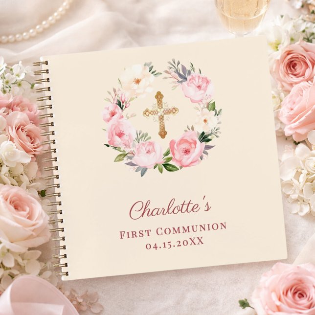 Guest book First Communion ivory blush pink floral Notizbuch (Von Creator hochgeladen)