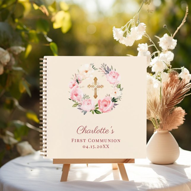 Guest book First Communion ivory blush pink floral Notizbuch (Von Creator hochgeladen)