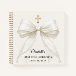 Guest book First Communion ivory bow pearls Notizbuch
