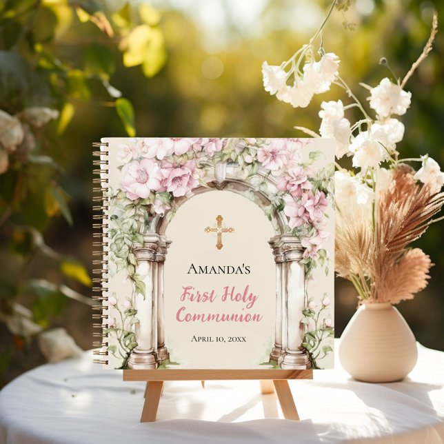 Guest book First Communion pink florals arch Notizbuch (Von Creator hochgeladen)