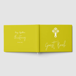Guest Book Floral Cross Christening Yellow Gästebuch