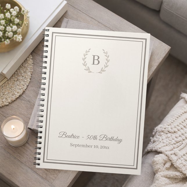 Guest Book ivory taupe Monogram Birthday budget Notizblock (Von Creator hochgeladen)