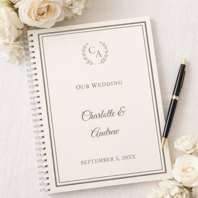 Guest Book ivory taupe monogrammed wedding Notizbuch (Von Creator hochgeladen)