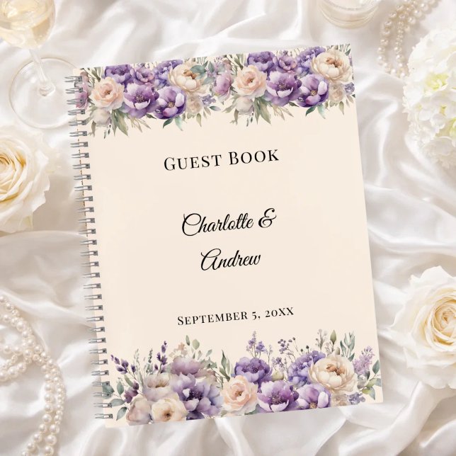 Guest Book lavender champagne floral wedding Notizbuch (Von Creator hochgeladen)