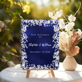 Guest book navy blue snowflakes wedding notizbuch