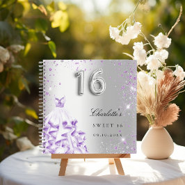 Guest book Sweet 16 silver purple glitter dress Notizbuch