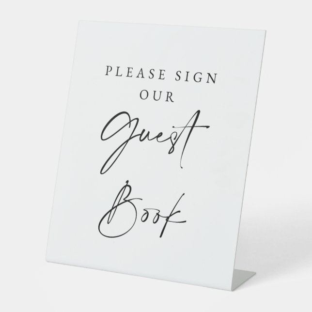 Guest Book Wedding Sign Minimalist Elegant Script  Sockelschild (Vorderseite)