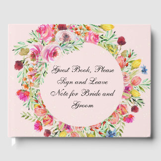 Guest Book with Pink Floral Wreath Gästebuch