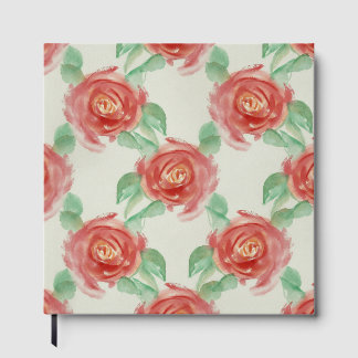 Guest BookElegant Red Roses Watercolor Floral Patt Gästebuch