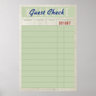 Guest Check – Vintage Diner Receipt Wall Art Print Poster