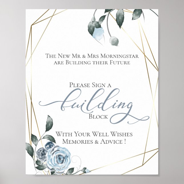 Guest Gebäude Block Dusty Blue Floral Sign Poster (Vorne)