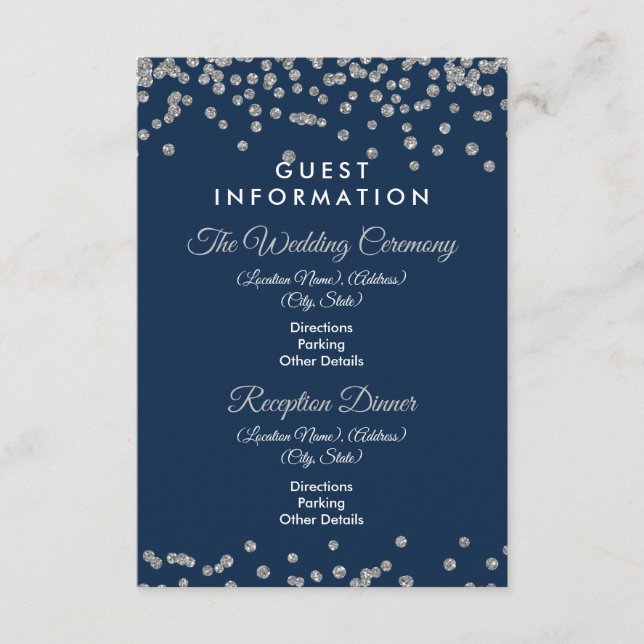 Guest Information Silver Glitzer Confetti Navy Begleitkarte (Vorderseite)