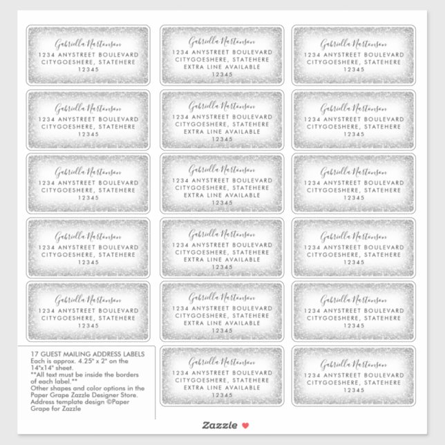Guest Mailadresse Labels Moderner Silver Glitzer (Blatt)