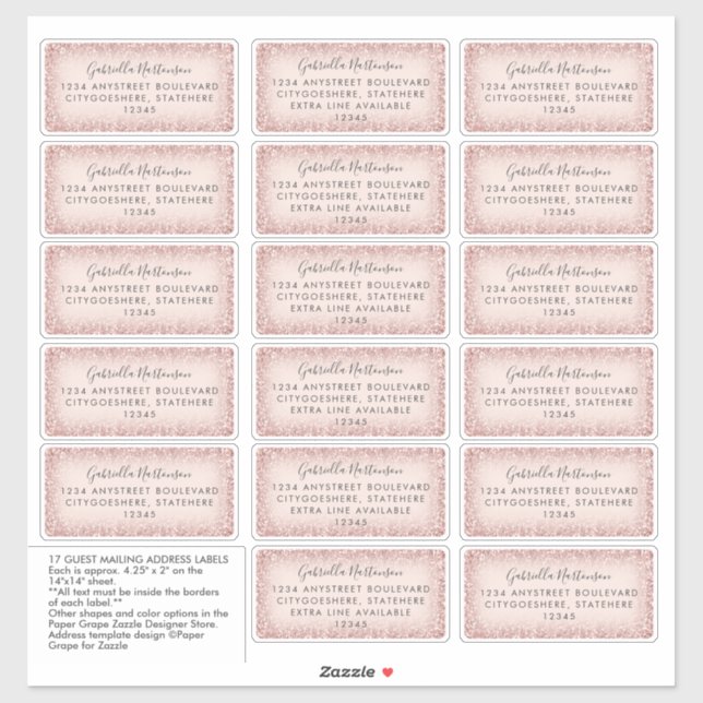 Guest Mailadresse Labels Pink Glitzer Ombre (Blatt)