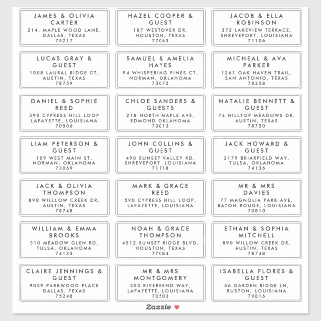 Guest Name Mailing Address Wedding Label Sticker (Blatt)