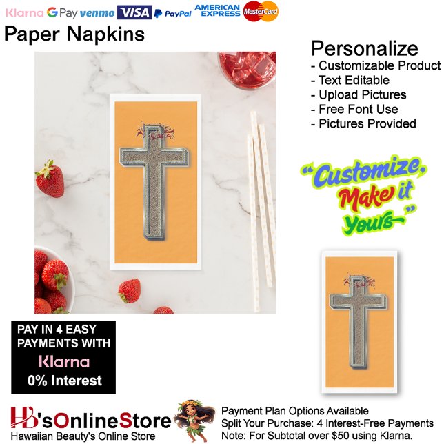 Guest towel Paper Napkins Orange Background Serviette (Cross Biblical Faith Religion Orange Background Paper Guest Towels.)