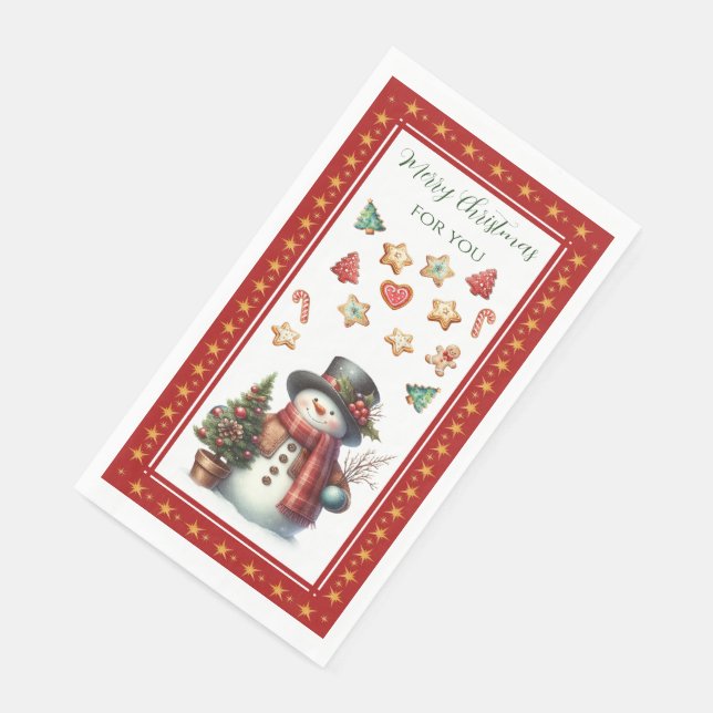 Guest Towel with Snowman & Christmas Cookies Red Serviette (Ecke)