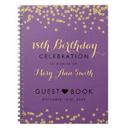 Guestbook-18. Geburtstags-GoldConfetti lila Notizblock