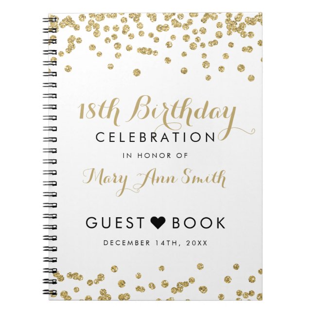 Guestbook-18. Geburtstags-GoldGlitzerConfetti Notizblock (Vorderseite)