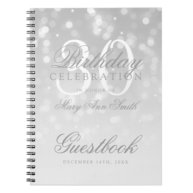 Guestbook-30. Geburtstag silbernes Bokeh Notizblock (Vorderseite)