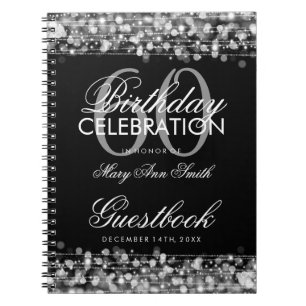 Guestbook-60. Geburtstags-Party-Glitzern-Silber Notizblock