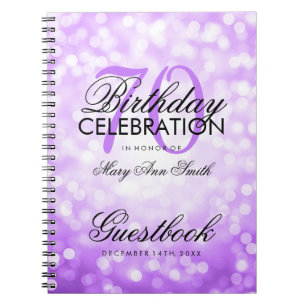 Guestbook-70. Geburtstags-Party-lila Glitzer-Licht Notizblock