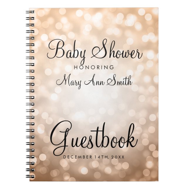 Guestbook-Baby-Duschen-Kupfer-Glitzer-Lichter Notizblock (Vorderseite)
