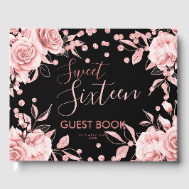 Guestbook Rose Gold Black Sweet 16 Glitzer Confett Gästebuch