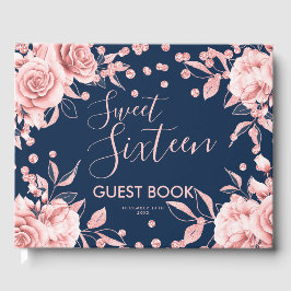 Guestbook Rose Gold Navy Sweet 16 Glitzer Confett Gästebuch