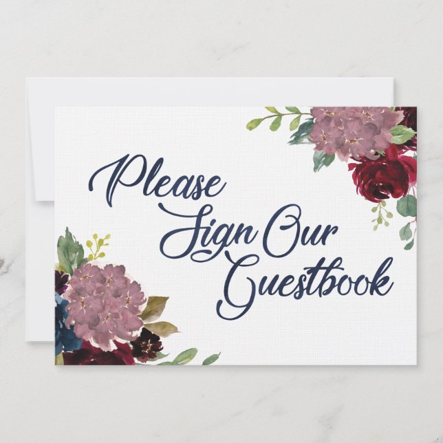 Guestbook Sign Navy Watercolor Schriftart Einladung (Vorderseite)