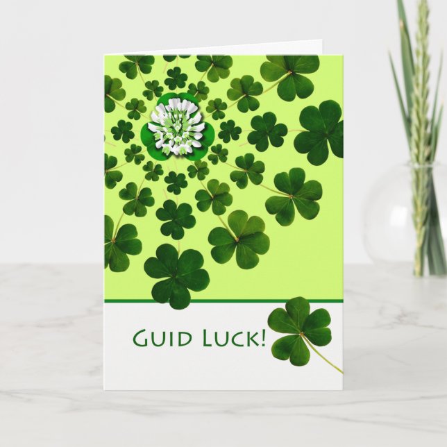 Guid Luck Schotten Sprache mit Kleeblättern Karte (Vorderseite)
