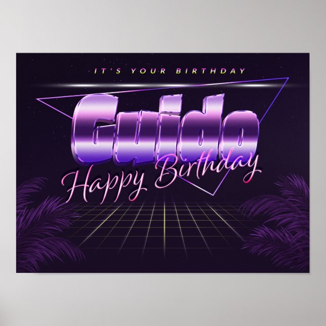 Guido Name Vorname lila retro Poster Geburtstag (Vorne)