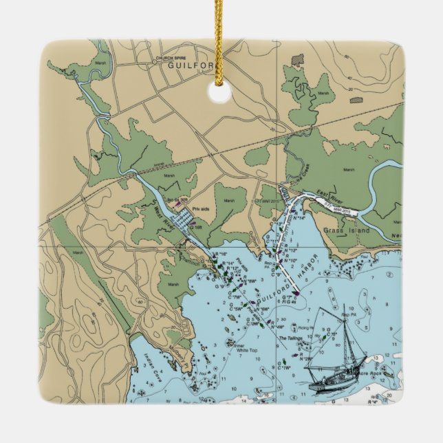 Guilford CT Nautical Chart Keramikornament (Rückseite)