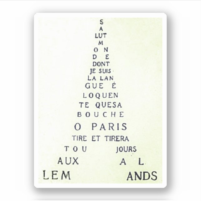 Guillaume Apollinaire, Eiffel Calligram Aufkleber (Vorderseite)