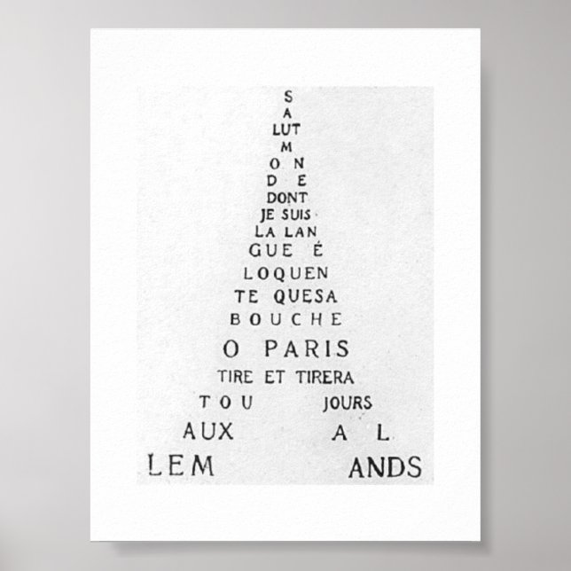 Guillaume Apollinaire, Eiffel Calligram Poster (Vorne)