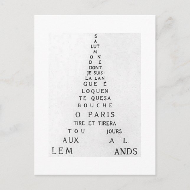 Guillaume Apollinaire, Eiffel Calligram Postkarte (Vorderseite)