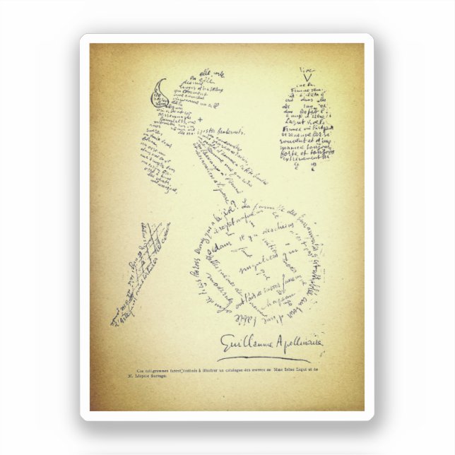 Guillaume Apollinaire, Poème Calligram (1920) Aufkleber (Vorderseite)